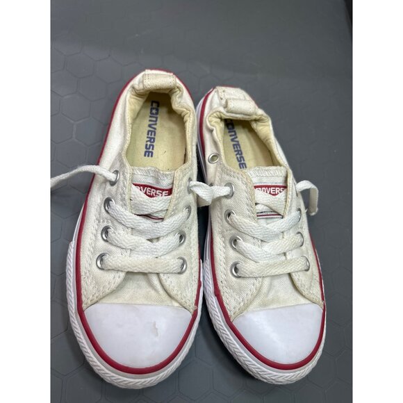 Converse All Star Junior Canvas Shoes Size 12 Off White/Red - Picture 3 of 6